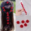 10PCS Red Rose Flower Hairpin Girl's Braided Hair Style Bean Clip Hair Clip Bride's Wedding Headpiece Embellishment