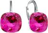 Silver Square Earrings With Branded Crystals and Cubic Zircons Valentine' Day Birthday Gift - Fuchsia Color - 925 Silver