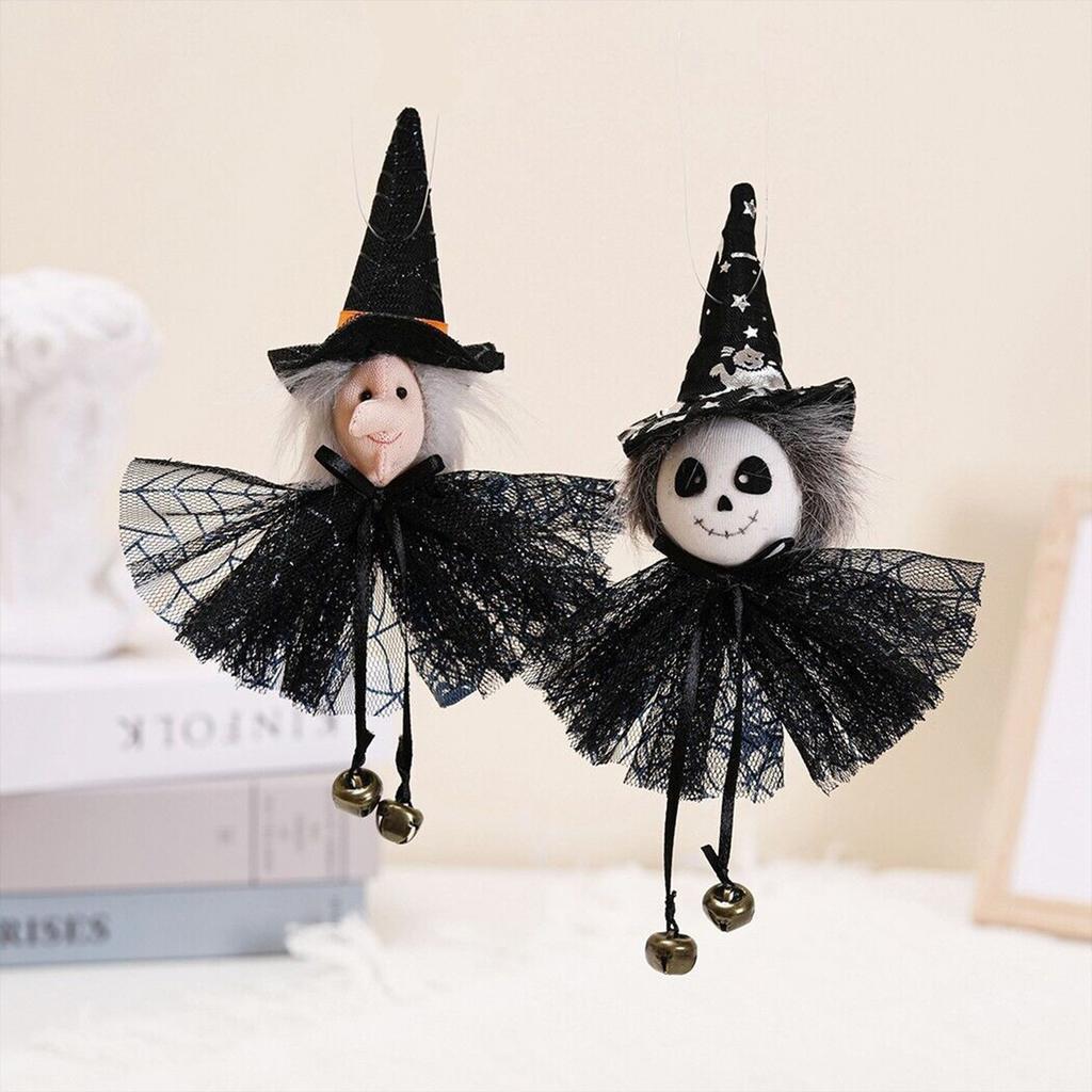 Halloween Hanging Skeleton Ornaments,Witch Hat And Bells Handmade Decorations Halloween Party Household Ornaments