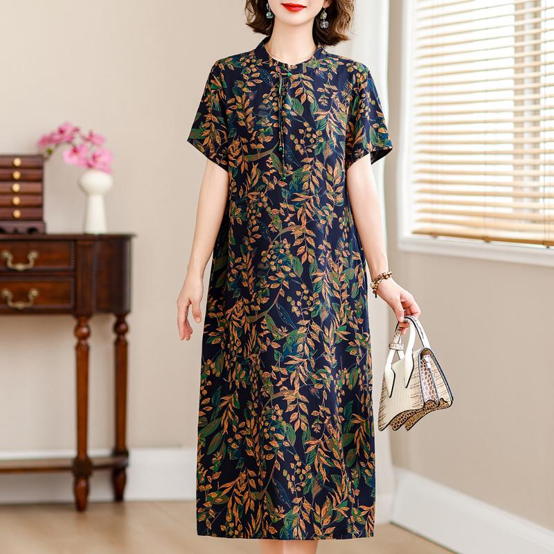 

Летние элегантные платья для женщин, большие размеры, повседневное длинное платье с коротким рукавом и винтажным принтом, женская одежда 5XL