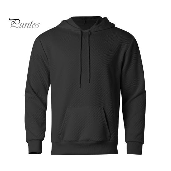 

Осень-весна Мужская толстовка с капюшоном с большим карманом, завязками на шнурке, длинными рукавами, толстый пуловер средней длины, теплый свободный спортивный топ для мужчин M чёрный