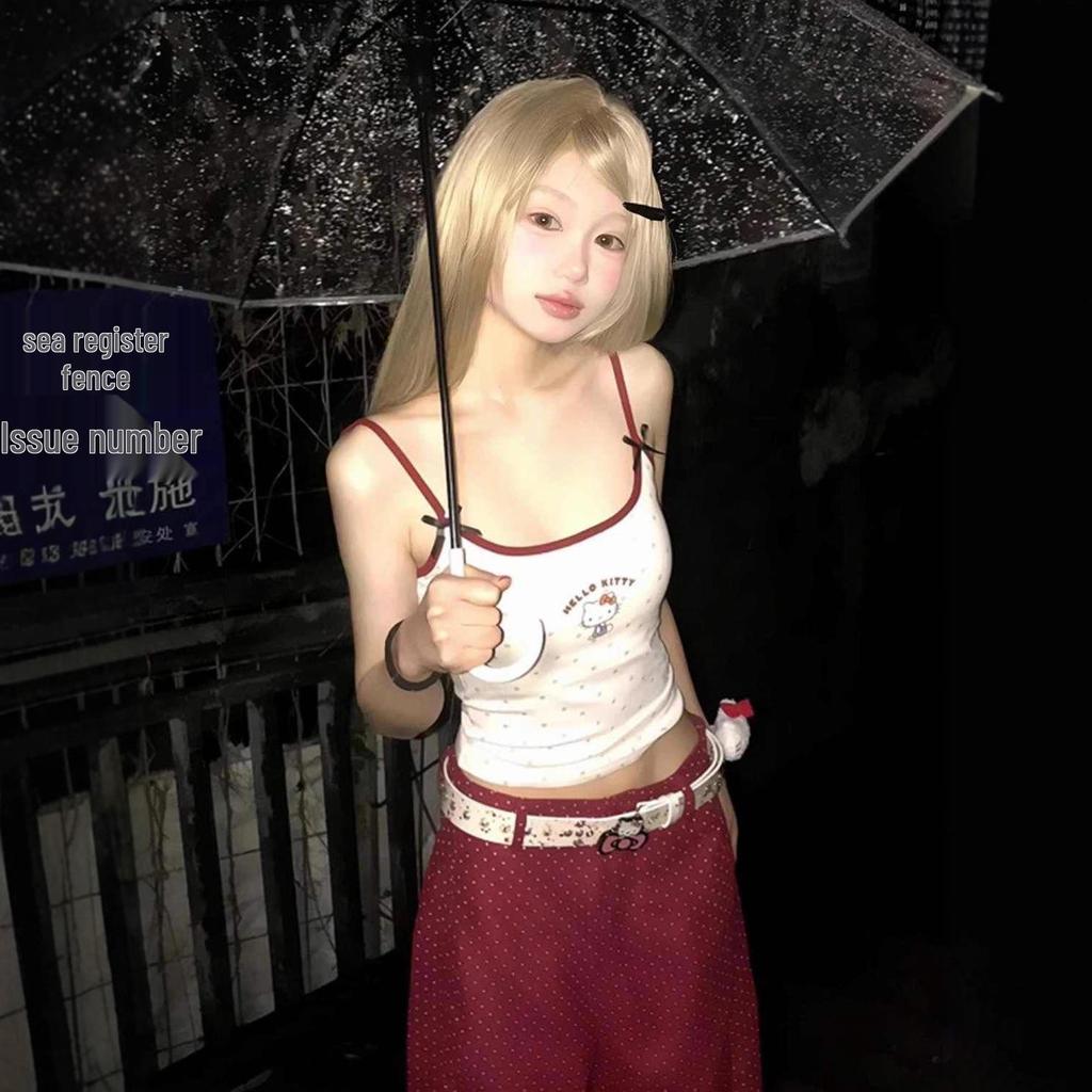 Retro Korean Spicy Girl Hello Kitty Camisole - Slim Fit Summer Color Block Vest