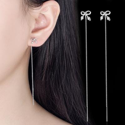 Romantic Fashion Small Bowknot Hanging Earrings Women's Personalized Show Thin Face Earrings Long Super Sweet Mori Style Tassel Cute Earrings