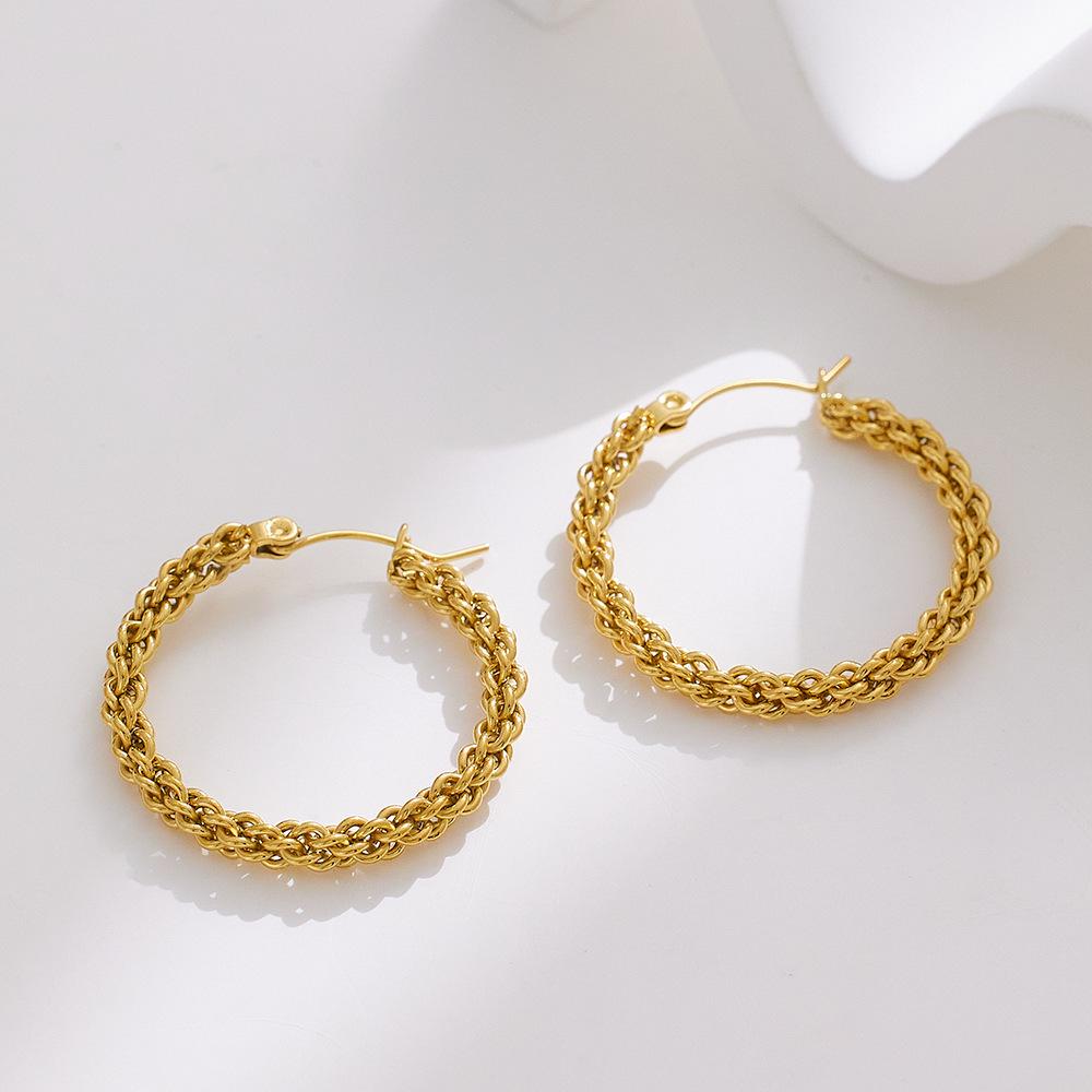 18K Gold-Plated Twisted Rope C-Shaped Earrings for Women