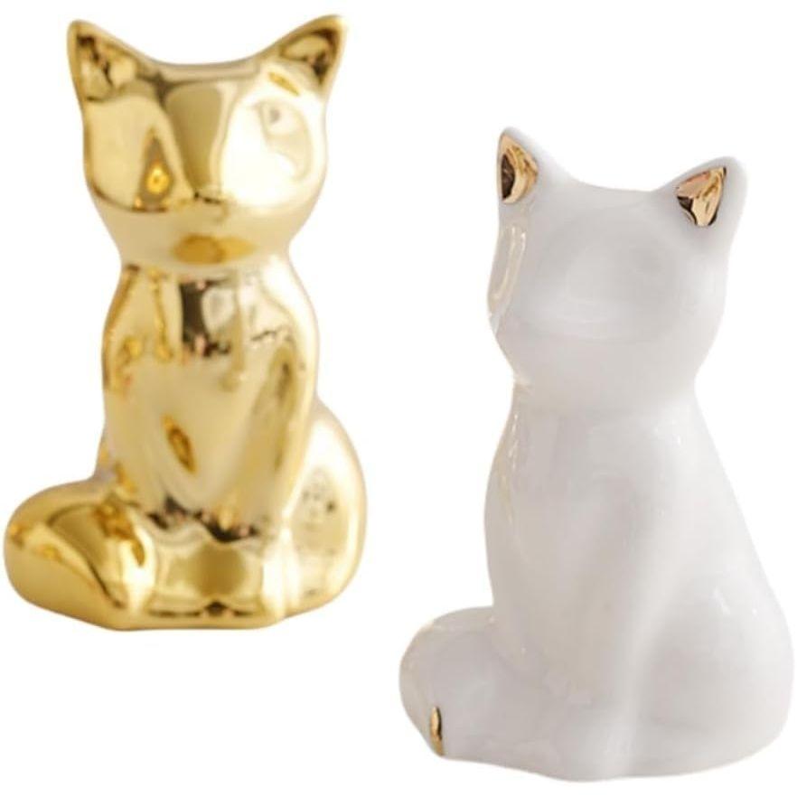 

Home Decor Elephant Statues,1 Pair, Small Decorative Accents for Shelves, Livingroom and Bedroom, Gold and White (2pcs Cute Fox)