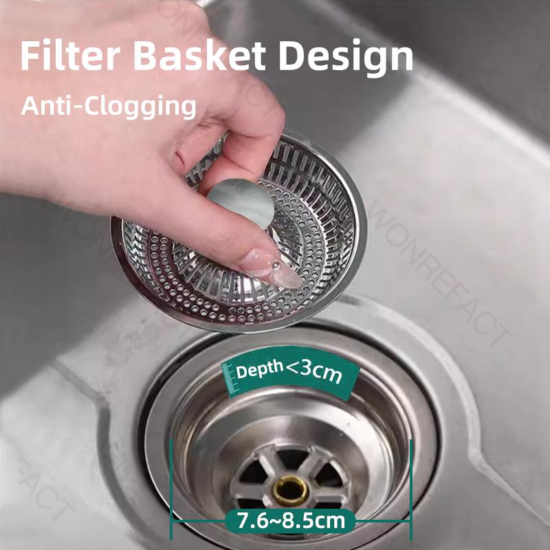 Kitchen Sink Drain Strainer with Copper Bounce Core Pop Up Sink Stopper Food Catcher Basket Anti Clogging Basket