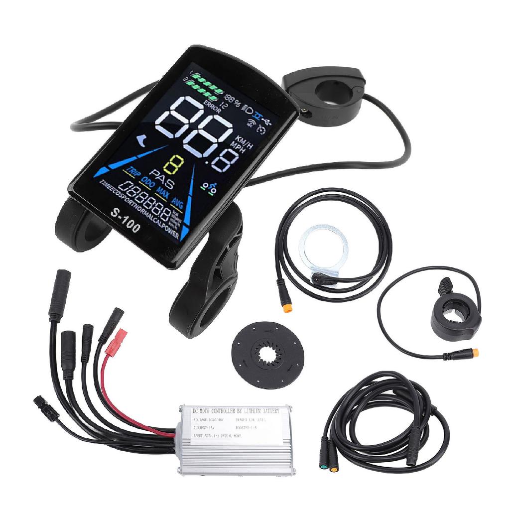 Electric Scooter Conversion Kit 15A Controller Water Resistant S100 Color Display Meter Thumb Throttle Power Assisted