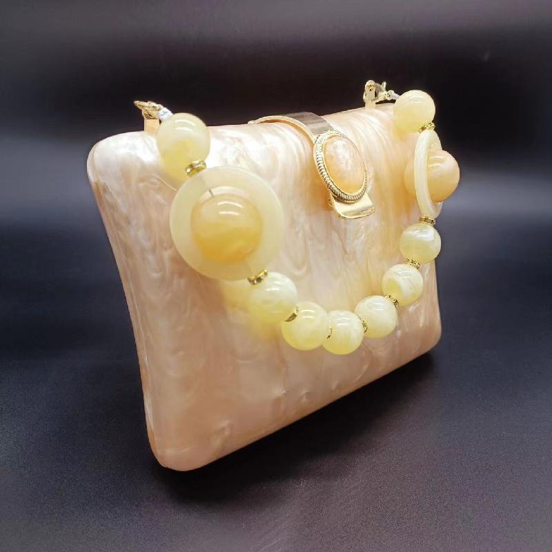 Women's Bag Crossbody Chain Acrylic Shell Square Shoulder Box Small Pearl Summer Evening Wedding Bags Travel Gold Clutch Ball