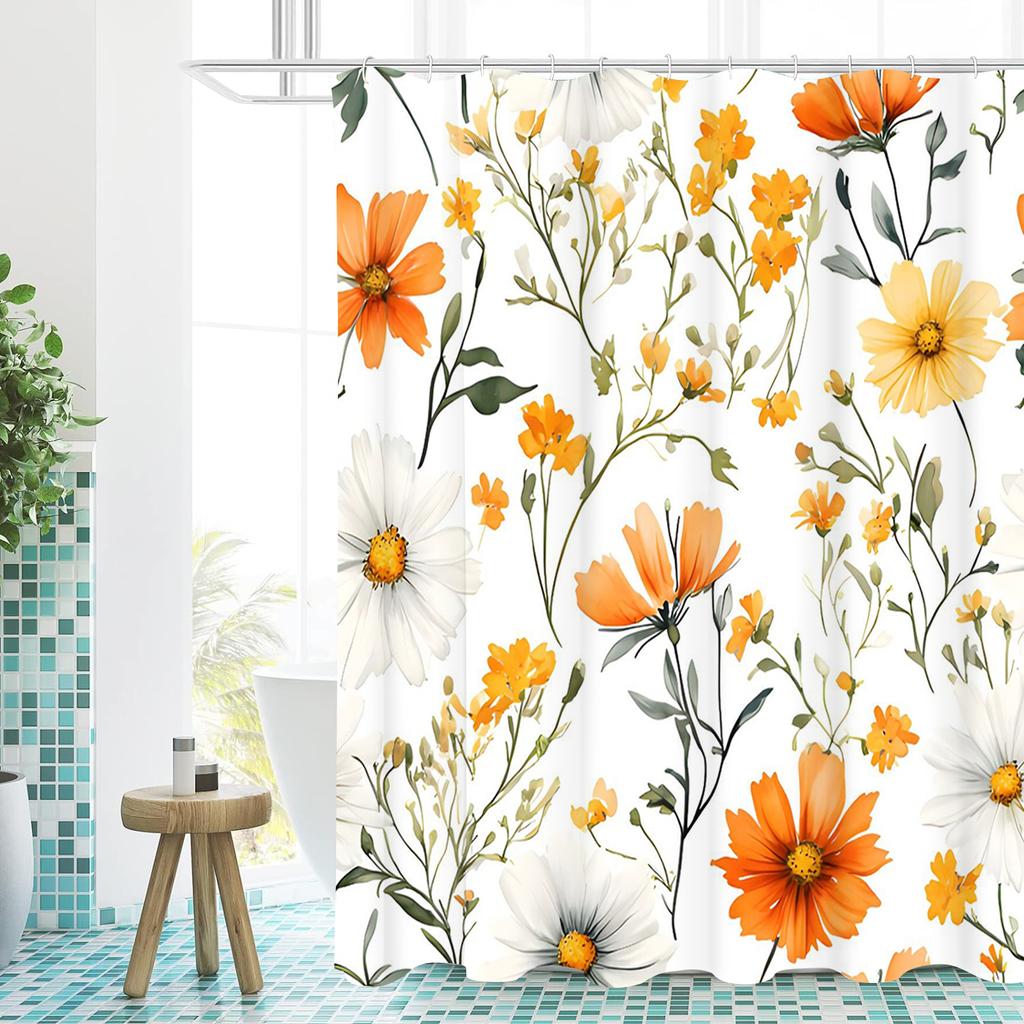 Yellow Flowers Pattern Bathing Curtain  Bathroom Shower Curtain Waterproof With 12 Hooks Home Deco Free Ship