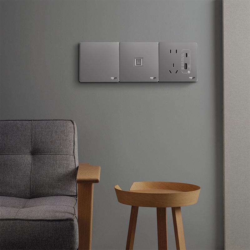 DELIXI 16A Wall Switch Socket for Air Conditioner & Computer, Household Panel, 86 Type, Starry Sky Gray.