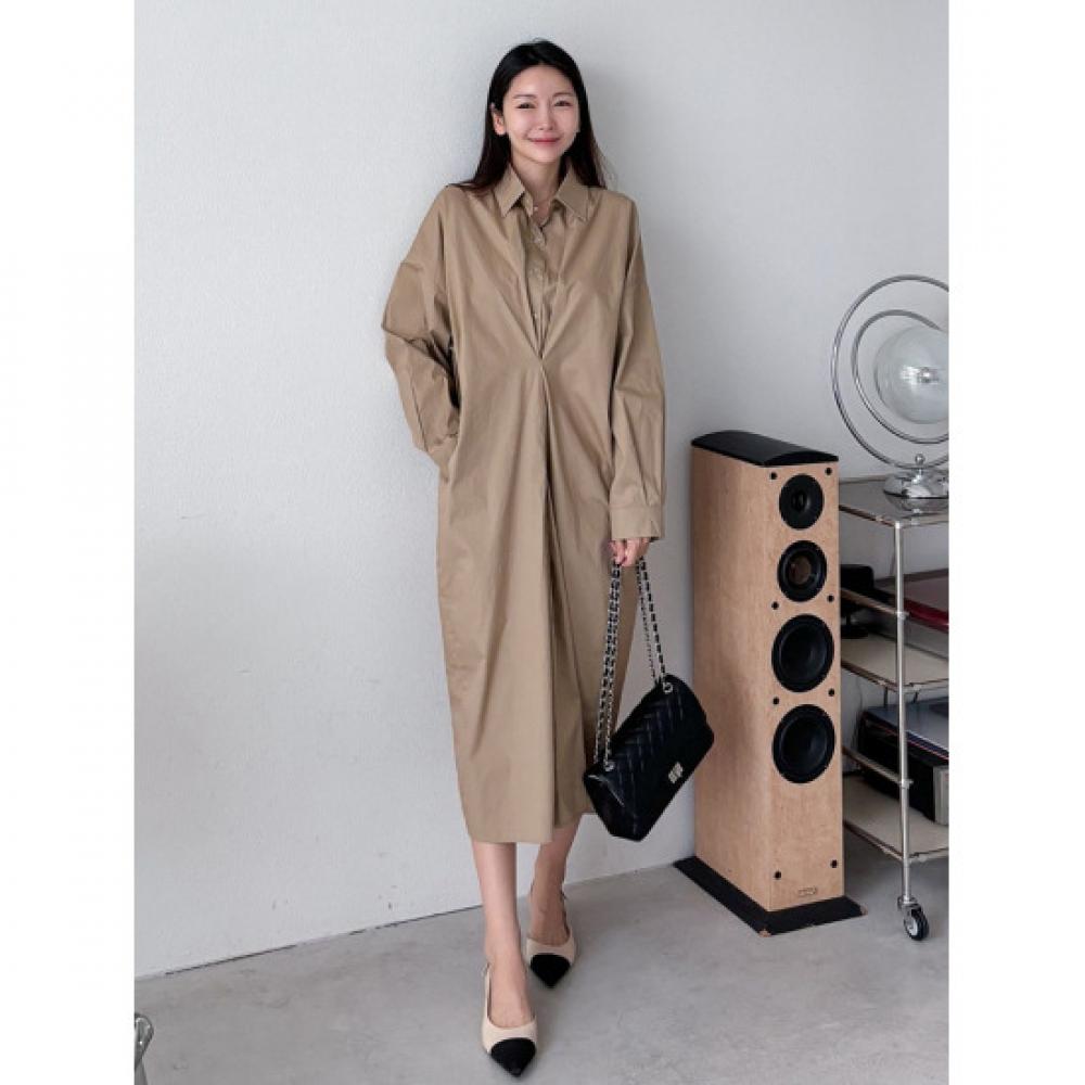 Shop Women Daily Collar Shirt Front Dart Pleats Long Dress Jinbeige Ara Wdr