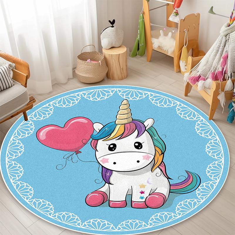 Cute Cartoon Pattern Round Carpet Living Room Decoration Sofa Area Non-slip Washable Rug Children Bedroom Decor Soft Floor Mat