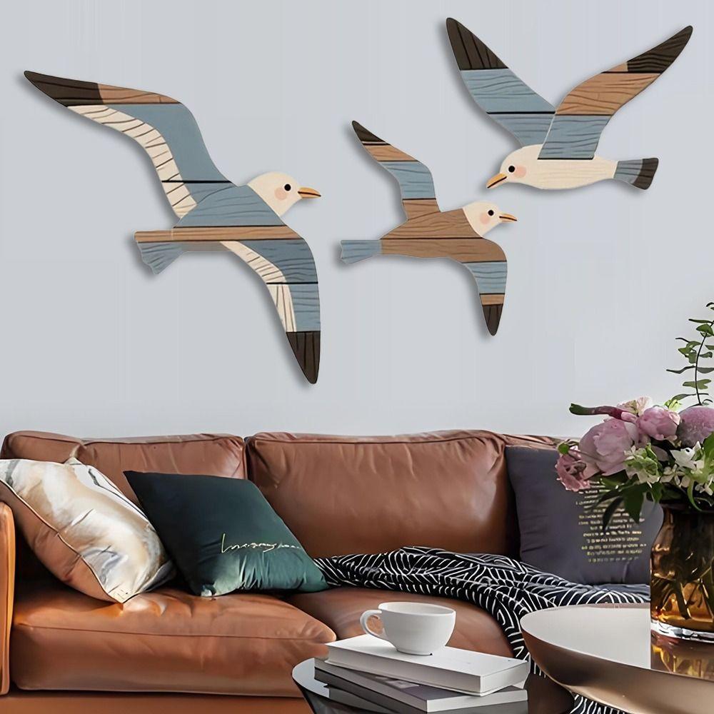 Fashion 3PCS Set Seagull Wall Decorations Coast Theme Handcrafted Wall Art Wooden Marine Bird Decor Home Decoration