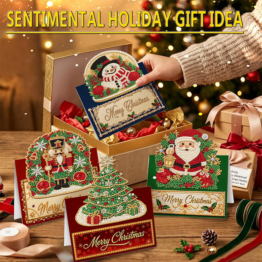 DIY Diamond-Painted Paper Christmas/Angel/Castle Pattern Greeting Cards and Postcards, Christmas Gifts
