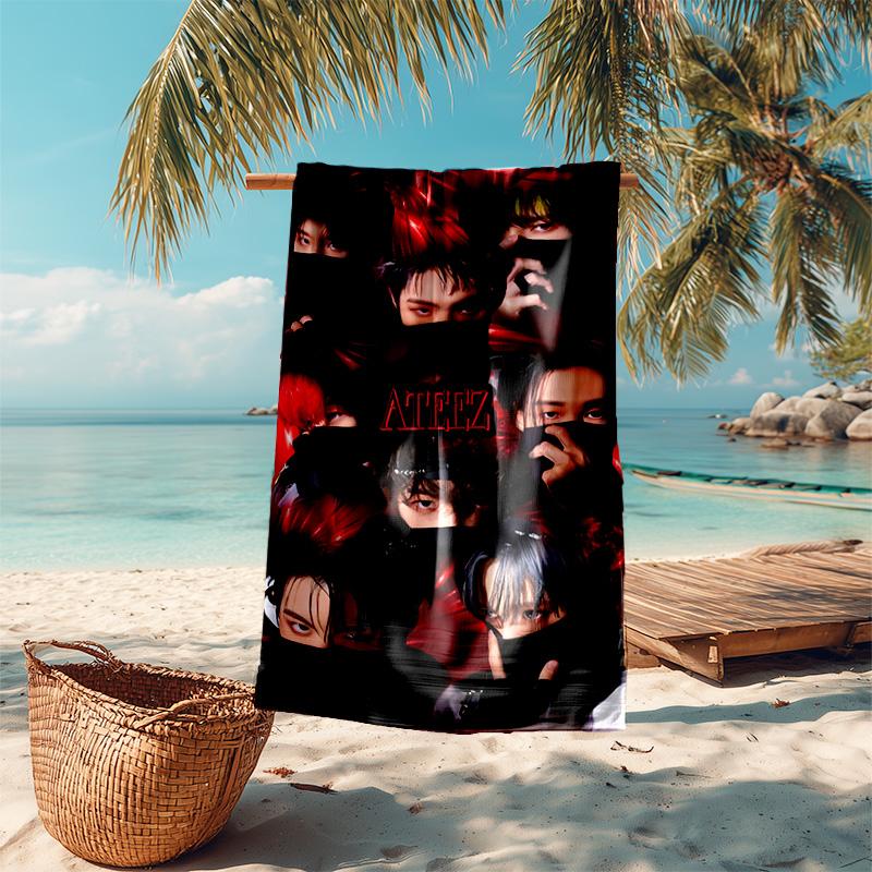 proof beach towel with ATEEZ pattern - soft,absorbent,quick-drying,machine washable - perfect for swimming,camping,bathing