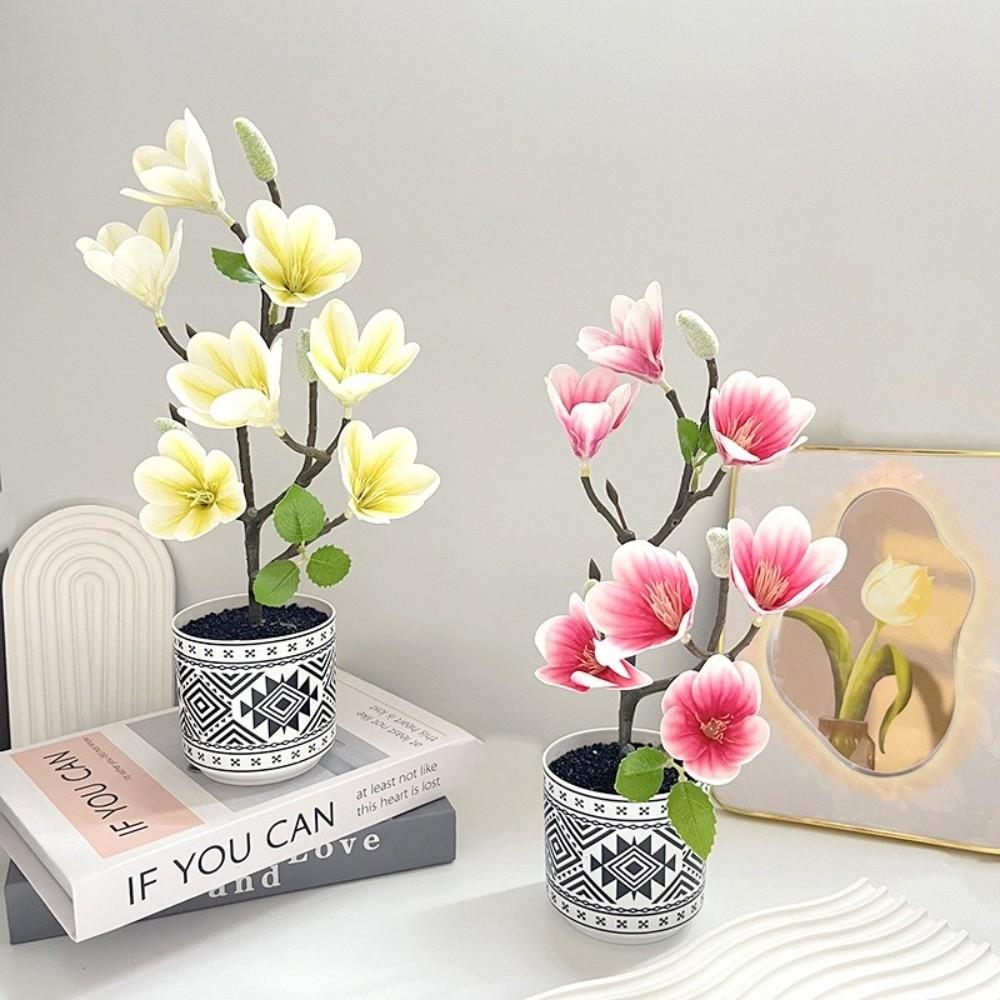 New Multi-Bloom Simulated Magnolia DIY Flower Pot Artificial Faux Plants Faux Flowers Plastic Fake Flower Home Decor
