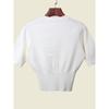 Normcore Elegance White Knitted Fabric Small Shirt Summer Ice Silk V Neck 5-Point Sleeve Waist-Tight Slimming Half Sleeve Cardigan