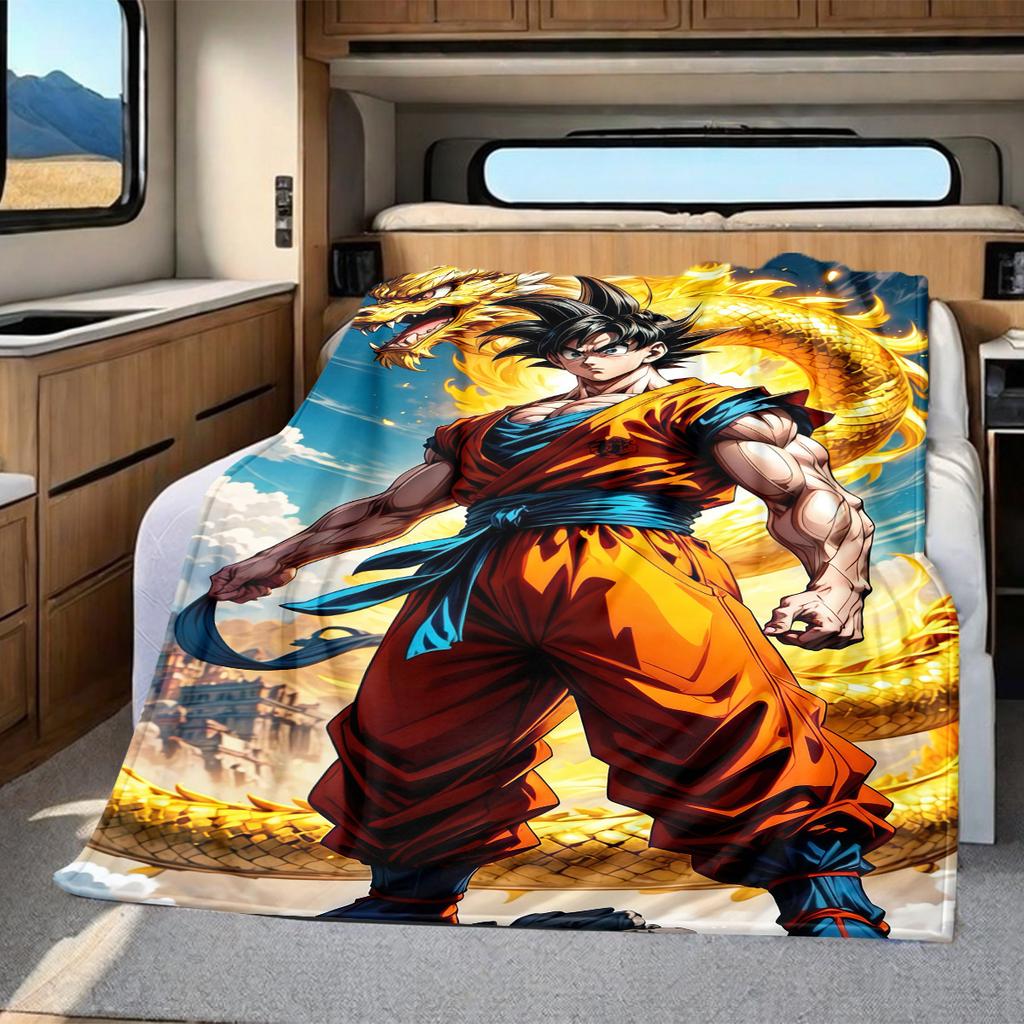 1pz Coperta in Flanella con Stampa Son Goku, Alta Qualità per Tutte le Stagioni, Decorazione per la Casa, Calore e Comfort, Perfetta per Regali di Natale