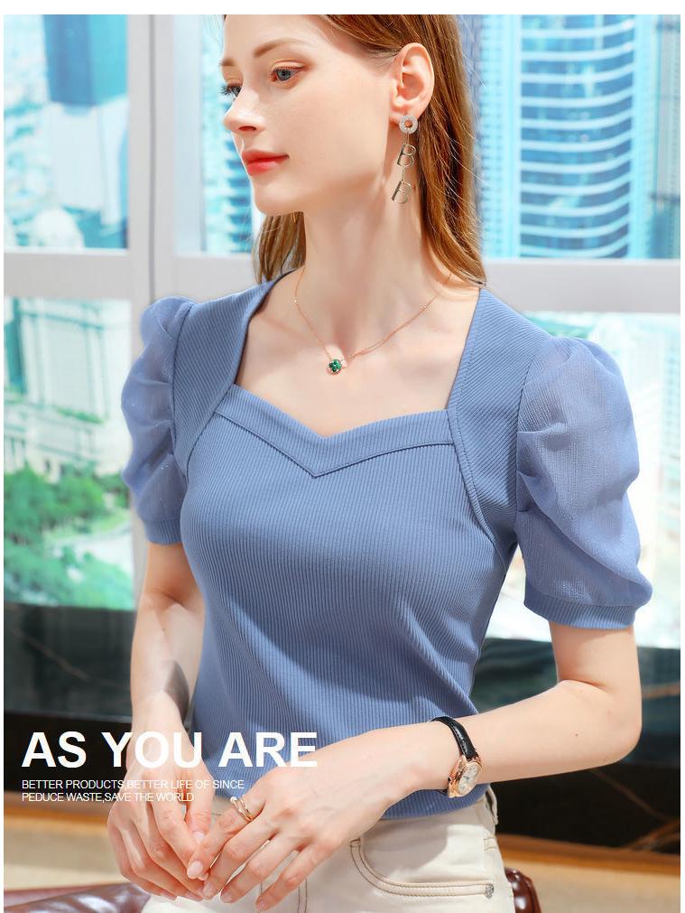 Dámské letní tričko z ledového hedvábí s pufovanými rukávy - styl francouzského dvora