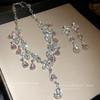Rhinestone Leaf Water Drop Tassel Necklace - Elegant High-End Clavicle Chain for Women