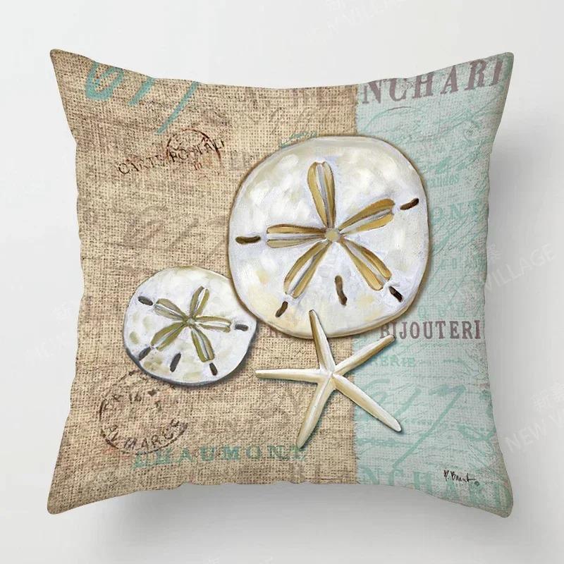 Home Decor Seashells & Starfish Beach-Themed Pillow Covers Pattern Cushion Cover Suitable for Sofa Bedroom Car Pillow Cover