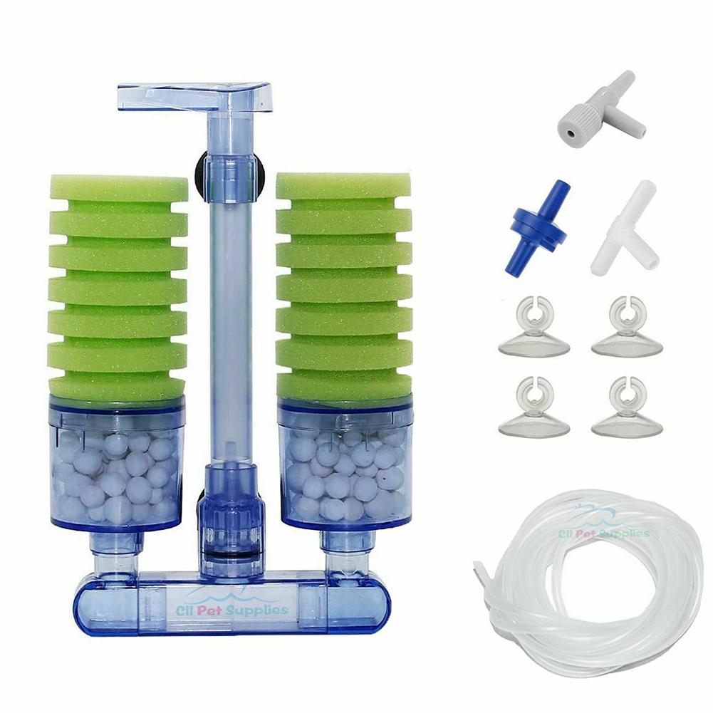 Double Head Bio Sponge Filter with Ceramic Media Ball for Fry Shrimp Aquarium Fish Tank