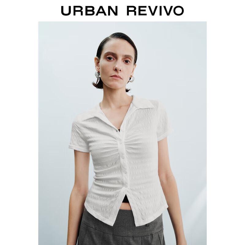 UR 2025 Autumn Women's Pleated Slim Lapel T-shirt