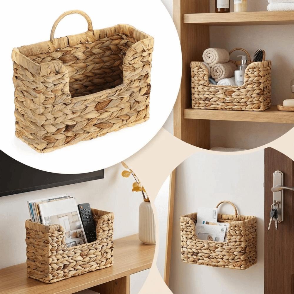 Woven Design Woven Hanging Magazine Holder Handmade Eco-Friendly Storage Basket Decorative Wall Mounted Magazine Rack Office Use