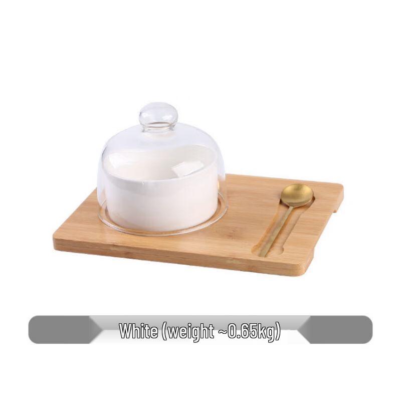 Qianxing Ceramic Snack & Dessert Bowl Set with Bamboo Tray and Spoons (2 Sets)