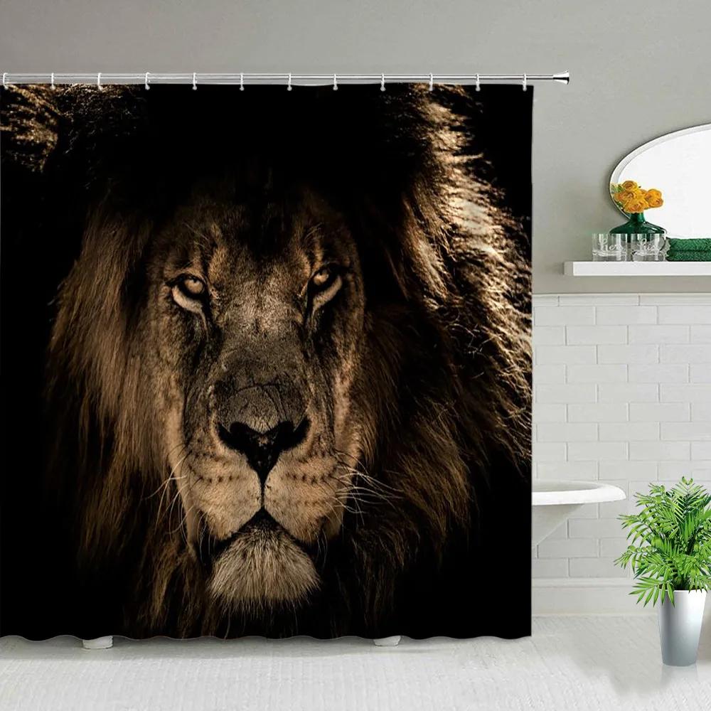 Africa Grassland Wild Animals Printed Shower Curtains Tiger Lion Waterproof Fabric Bathroom Curtains Bathtub Decor with Hooks