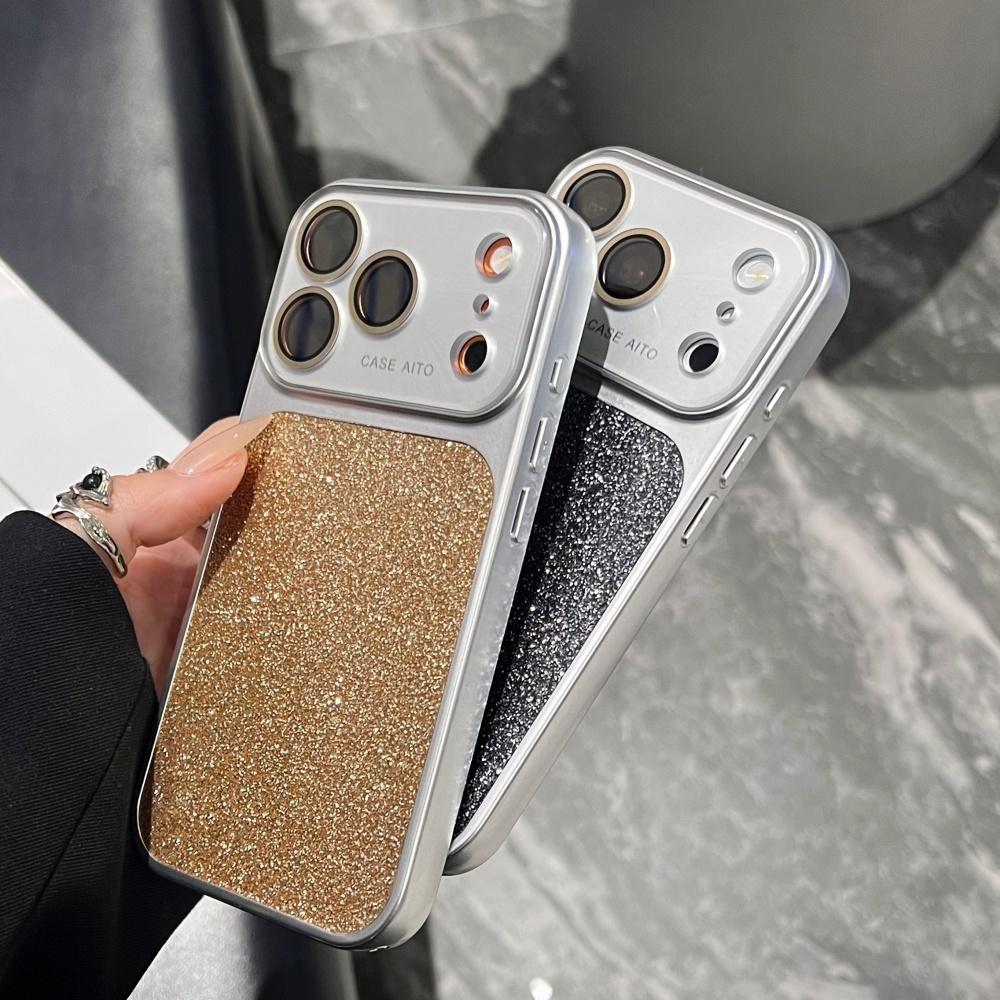 Aurora Glitter Diamond Phone Case For iPhone 17 16 15 14 Pro Max Crystal Large Window Lens Film Protect Full Bumper Cover