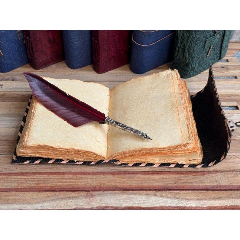 Handmade Leather Spellbook Journal - 7x5 Inch Fantasy Notebook with Eye Design, , Gothic Horror Grimoire, Evil Eye, Halloween