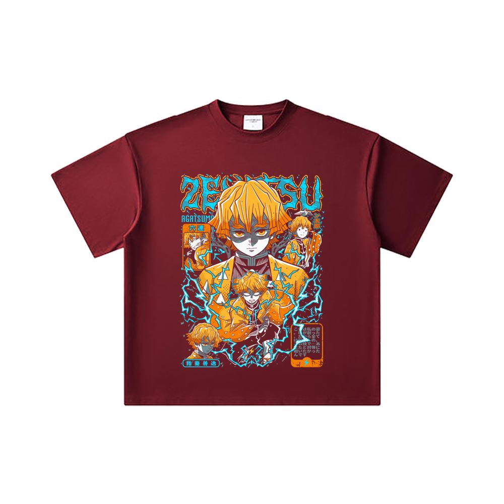 260 GSM Double Yarn 32 Count 100% Cotton Demon Slayer V100 Zenitsu Print Unisex Heavy Cotton T Shirt