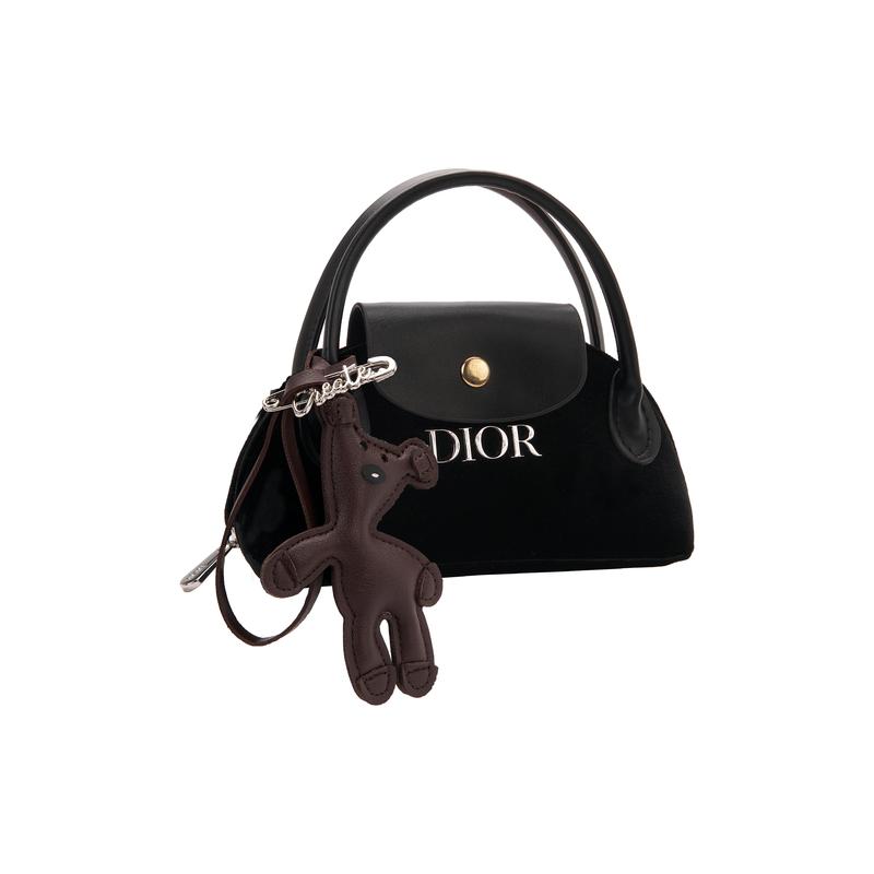 Dior [Borsa Cosmetica Personalizzata] Tela Orsetto di Gomma Semplice Elegante Quotidiana Versatile Portatile Borsa a Mano Nera