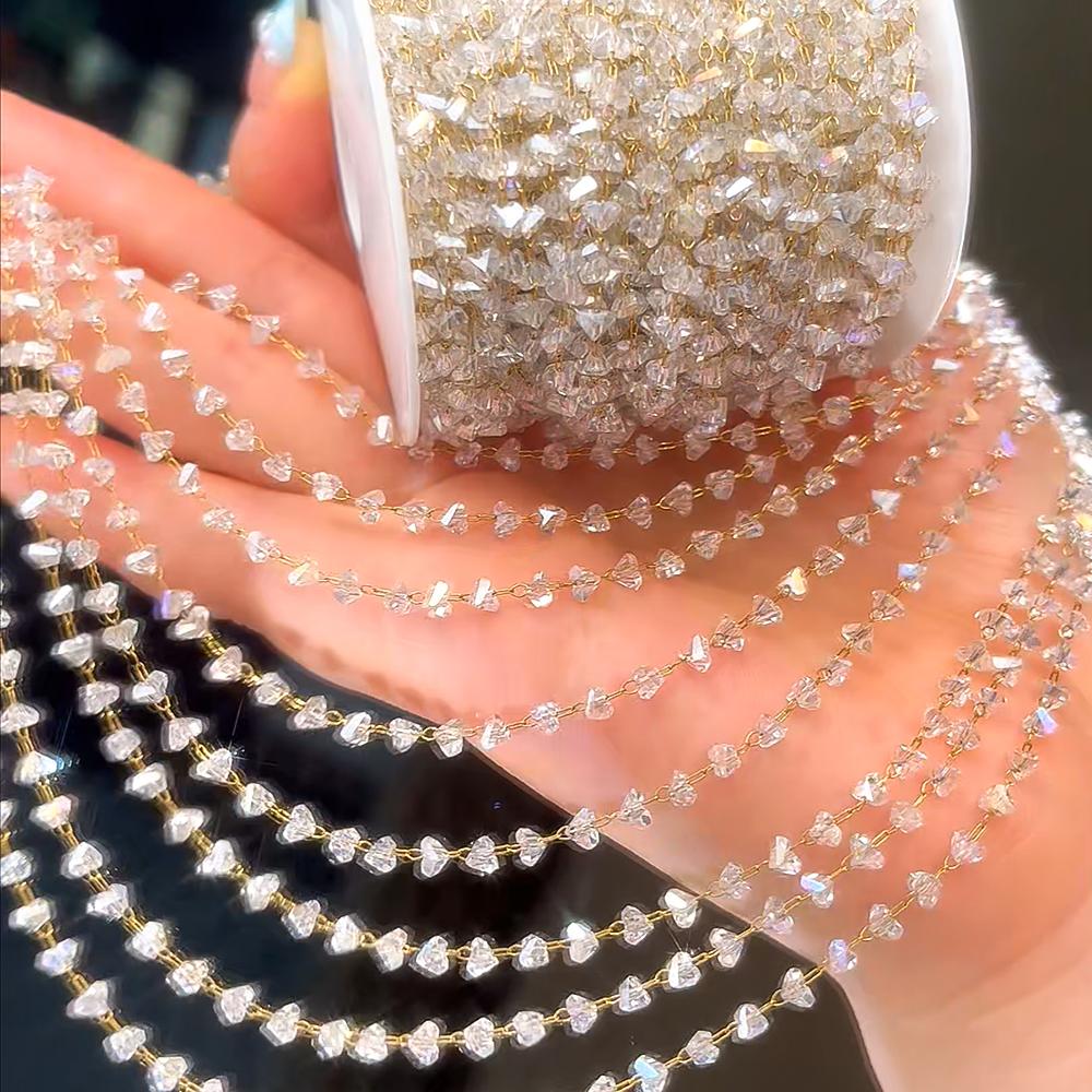 

2Meter 1Meter Shiny Color Heart Chain Stainless Steel Glass Grave Stone Bead Chain Necklaces Bracelet Chain DIY Jewelry Findings 1meter