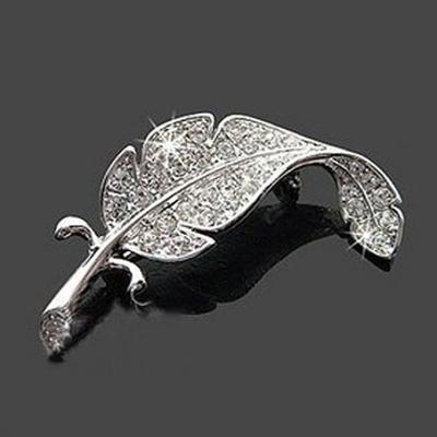 Women's Fashion Leaf Silver Tone Rhinestone Wedding Gift Brooch Pin