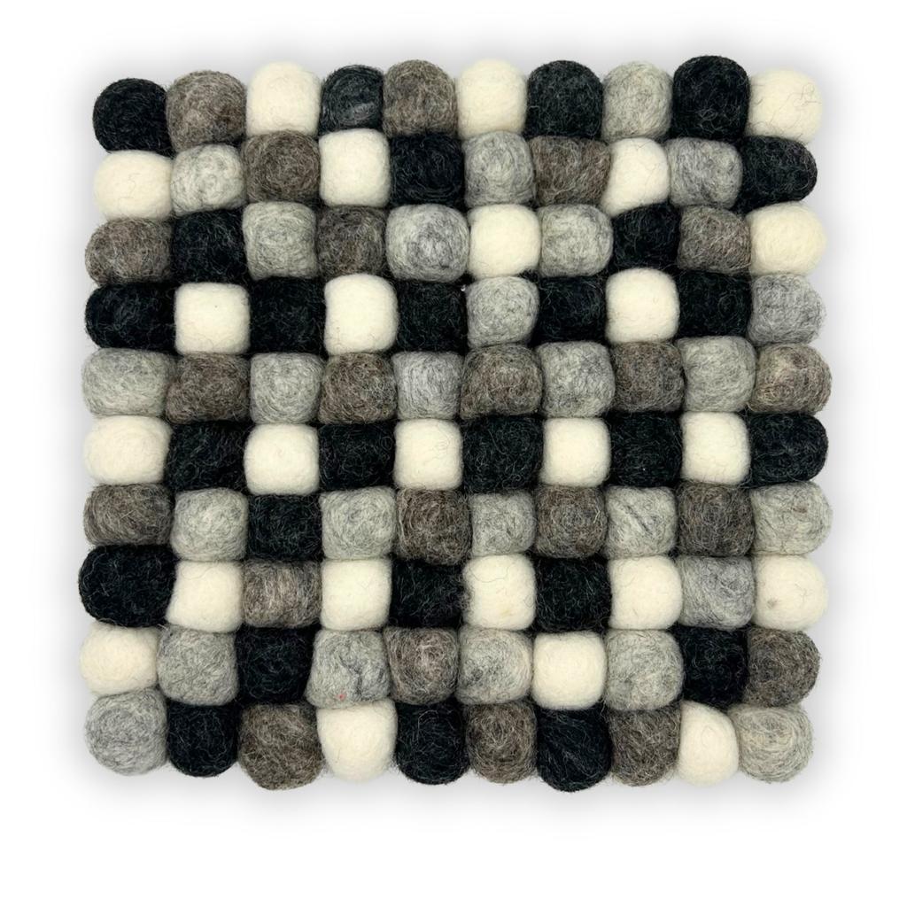 Felt Ball Square Placemat Multi Grey 20cm
