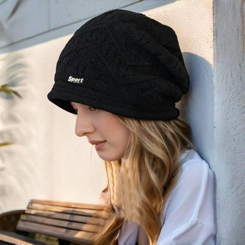 Knitted Woolen Hats for Autumn Winter Women's Ear Protection Warm Confinement Hat Fashion Versatile Big Head Circumference Pile Up Hats