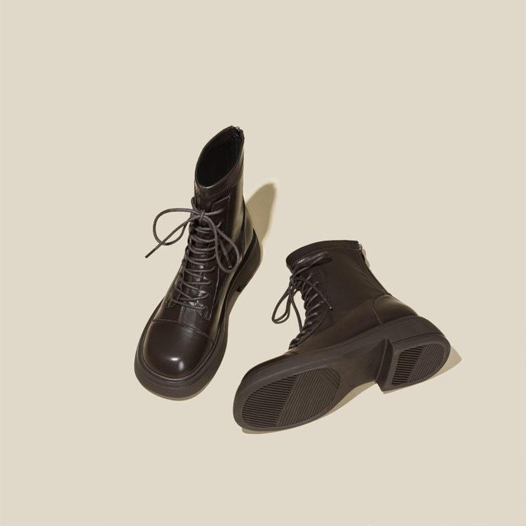 Show small feet! Leather Martin boots women's 2025 new spring and autumn single boots British thick-soled small men look thin short boots women