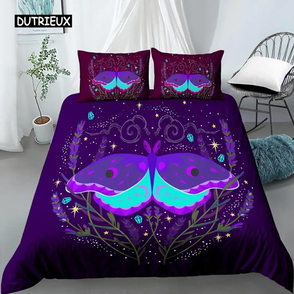 Boho Butterfly Duvet Cover Set Sun and Moon Hippie Soft King Queen Size Bedding Set with Pillow Case 23pcs Soft Quilt Cover