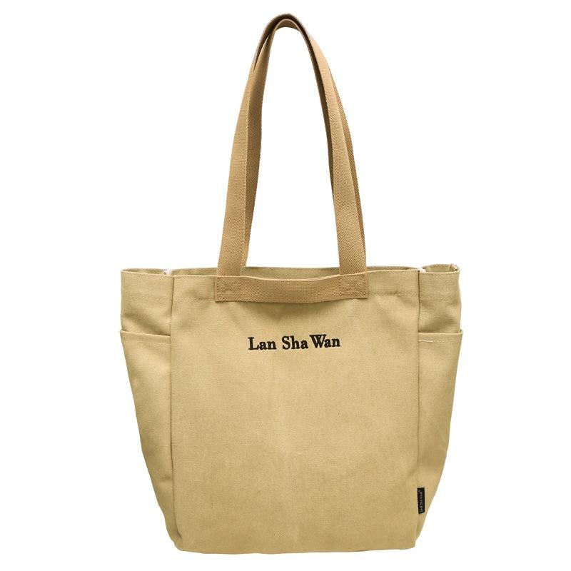 Unisex Tote Bag Literary Style Niche Letter Shoulder Bag Korean Leisure Student Class Portable Canvas
