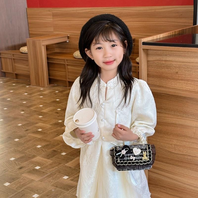 Crossbody Kids Stylish Bag With Cute Bow And Pearl Chain Trendy Design Korean