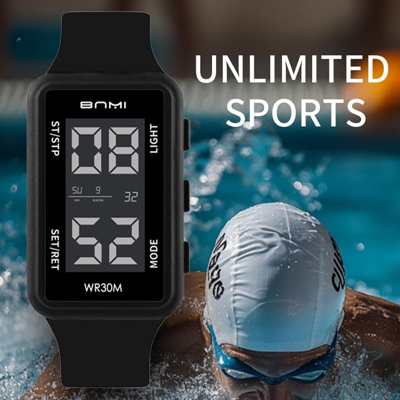 Multifunctional Rectangular Men's Electronic Watch 30m Waterproof Alarm Clock LED Display Sports Watch Man Digital Wristwatches