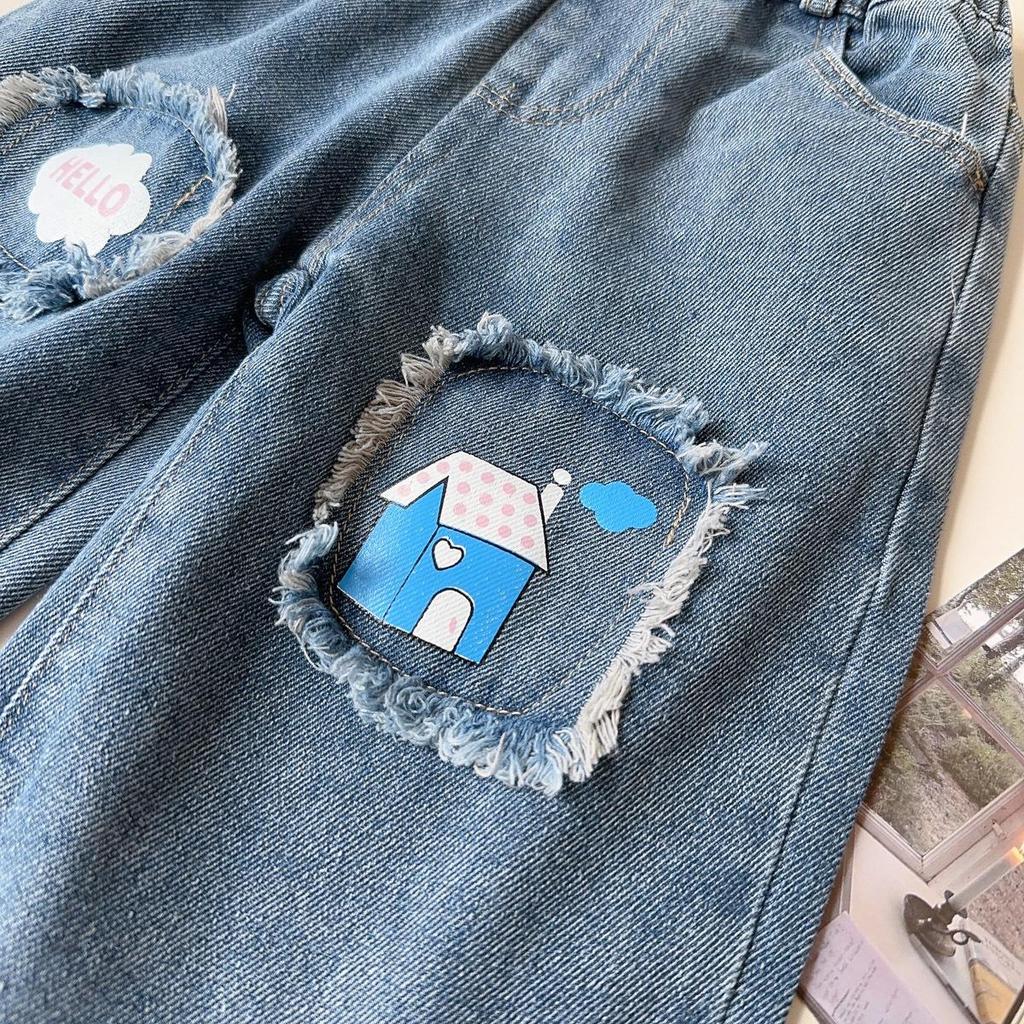 Korean Style Girls' Fashion Print Jeans - Spring/Autumn Edition, Casual & Versatile