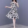 Summer elegant peach heart collar printed strap dress women's high waist middle-aged mother outfit temperament A-shaped medium skirt