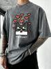 Fall In Love You Cat Pattern Washed TShirts Men Cotton Casual T Shirt Summer Gym Short Sleeve Crewneck Loose Man Clothing