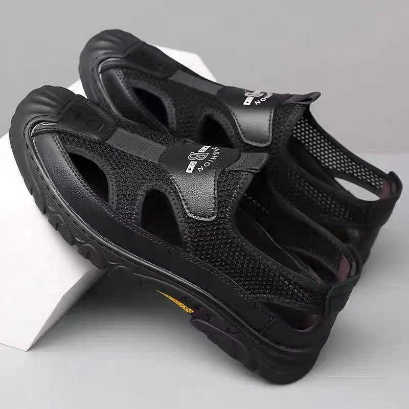 2024 Men's Summer Genuine Leather Breathable Sandals: Mesh Driving, Outdoor, Leisure, Wading & Beach Shoes