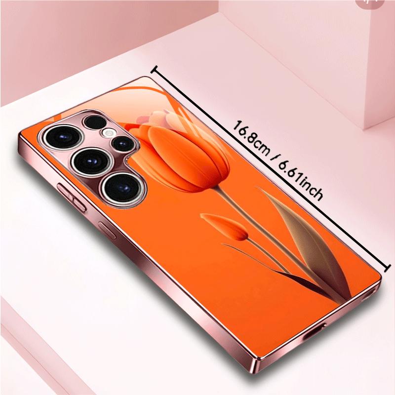Modern Orange Tulip Art Glass phone case fashion phone cases mobile phones for Samsung Galaxy S26 S25 S24 S23 S22 FE Ultra Plus