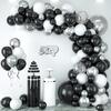 Black White Balloons Garland Metal Silver Confetti Balloon Arch Kit New Year Birthday Party Wedding Graduation Decoration Globos