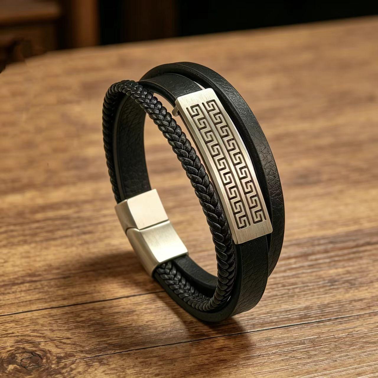 2026 Multi-layer Men s Bracelet Braided Leather Rope Magnetic Bracelet Personality, Bend Brand 19cm